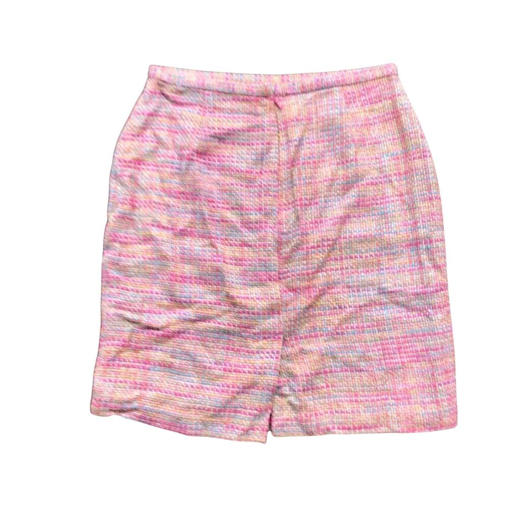 1990s VTG Talbots Pure Silk Pastel Pink Rainbow Melange Textured Mini Skirt 12